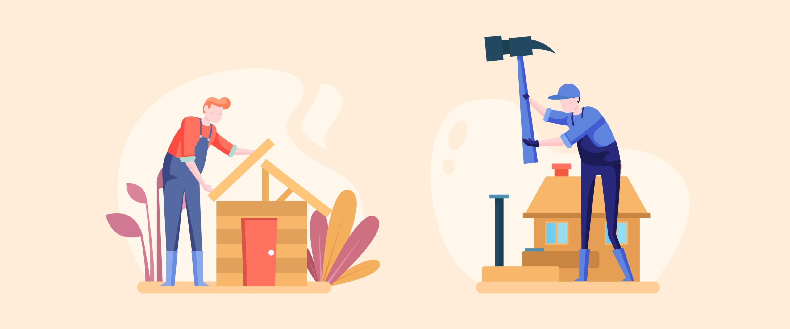 A free vector illustration depicting various household and renovation professions. The illustration showcases a range of skilled workers such as carpenters, plumbers, electricians, painters, and other professionals involved in home improvement and renovation projects - transaction profiling.